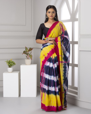 JAIPURI BLOCK PRINT Blocked Printed, Color Block, Dyed, Floral Print, Printed Daily Wear Pure Cotton Saree(Yellow)