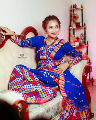 Tech Twins Woven Mekhela Chador Silk Blend Saree(Blue)