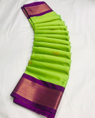 EBAAD TEXTILE Woven Paithani Cotton Silk Saree(Light Green, Maroon)
