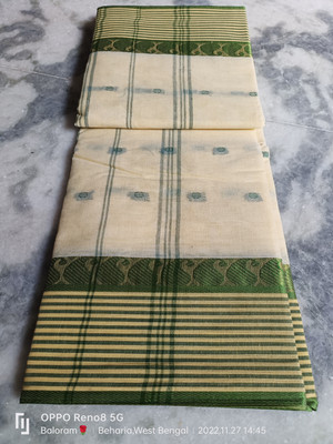 Balorampal Self Design Tant Pure Cotton Saree(Green, Cream)