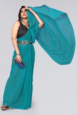 FABFLICK Solid/Plain Bollywood Georgette Saree(Light Green)