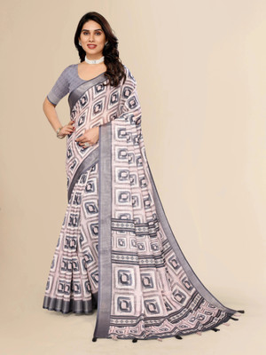 Santro Sarees Woven Daily Wear Cotton Linen Saree(White)