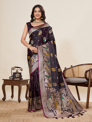 Tasrika Woven Banarasi Cotton Silk Saree(Purple)