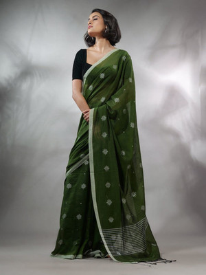 Moumitasaree Self Design, Solid/Plain Tant Pure Cotton Saree(Green)