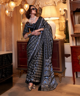 Sareemall Printed Patola Crepe Saree(Black)