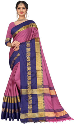 Niyati Creation Self Design Mysore Cotton Silk Saree(Pink, Blue)