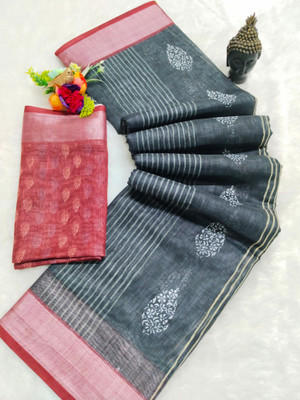 Mervadiya Self Design Bollywood Linen, Cotton Linen Saree(Black)