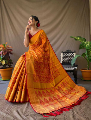 Divastri Embroidered Banarasi Silk Blend Saree(Mustard)