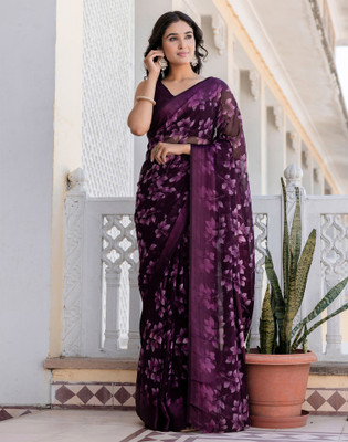 Samah Digital Print, Printed, Embellished Bollywood Georgette Saree(Purple)