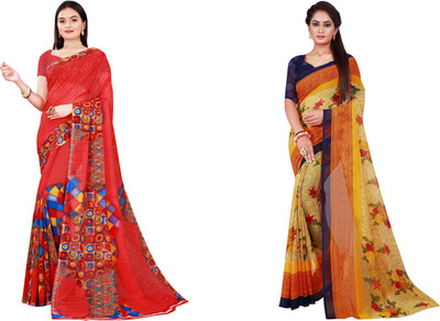 Saadhvi Printed Daily Wear Georgette Saree(Pack of 2, Brown)