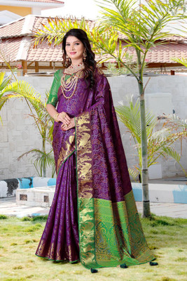 LAVYANSH CREATION Printed Patola Silk Blend Saree(Purple)
