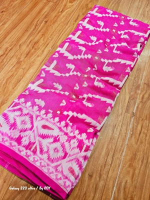 MA TARA TEXTILES ROHIT Graphic Print Jamdani Cotton Blend Saree(Pink)