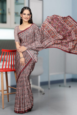 SAADHYA CREATION Embroidered, Solid/Plain Bollywood Crepe Saree(Grey)
