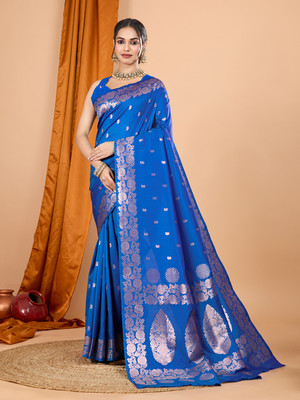 Nayanthara Trends Woven Banarasi Silk Blend Saree(Blue)