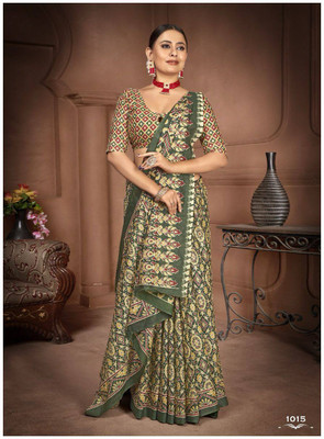 ARSH ENTERPRISE Printed Handloom Pure Cotton Saree(Green)