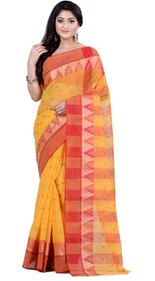 Ruuprekha Printed Tant Pure Cotton Saree(Yellow)