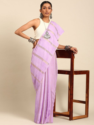 Taavi Self Design Handloom Silk Blend Saree(Purple)