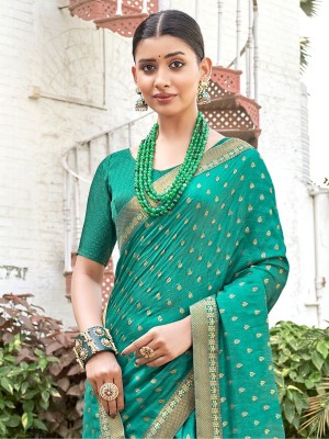 ANOUK Printed Daily Wear Silk Blend Saree(Green)