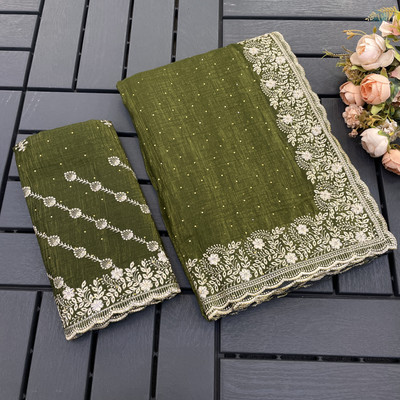 BELLETRENDZ Embroidered Bollywood Crepe Saree(Light Green)