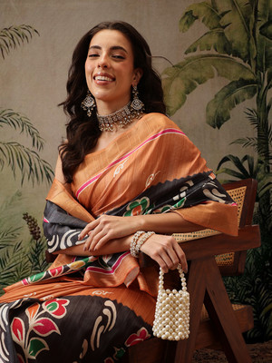 SILK ZONE Digital Print Daily Wear Tussar Silk Saree(Multicolor)