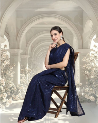 SHOBHTESH Embellished Bollywood Georgette Saree(Dark Blue)