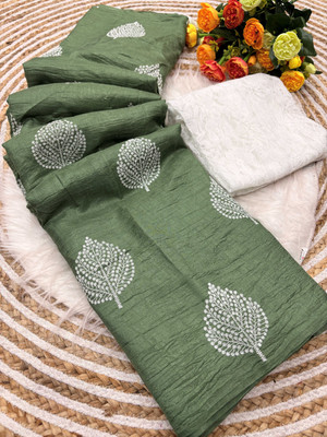 SARANGFEB Floral Print Bollywood Cotton Silk Saree(Light Green)