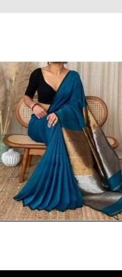 SONAMSARIHOUSE Solid/Plain Handloom Handloom Cotton Blend Saree(Light Blue)