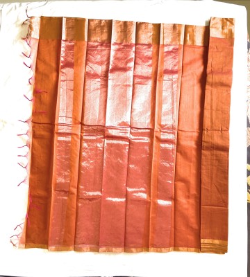 WOODLOOM Self Design, Woven Handloom Silk Blend, Cotton Blend Saree(Gold, Orange)