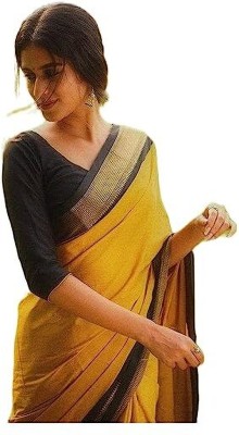 PALKISAREE Printed Daily Wear Cotton Linen Saree(Yellow)