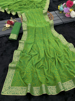 YASHIKA Woven Daily Wear Georgette, Lace Saree(Green)