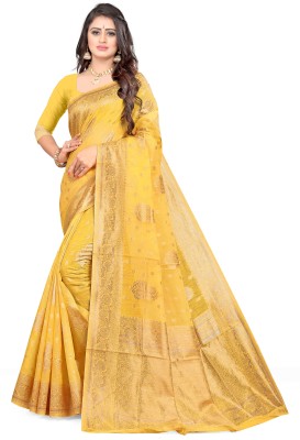 vairagee Printed Chanderi Chanderi Saree(Yellow)