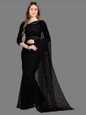 Fashion Field Self Design Bollywood Net Saree(Black)