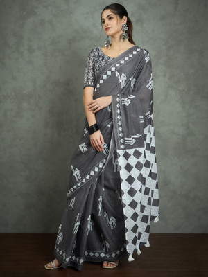 Divastri Printed Daily Wear Cotton Blend Saree(Grey)