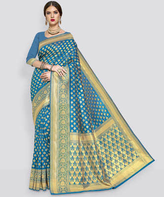 Sariya Woven Banarasi Silk Blend Saree(Light Blue, Gold)