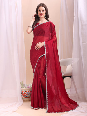 Dream Clouds Solid/Plain Bollywood Silk Blend Saree(Maroon)