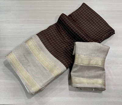 NavinyaVastra Printed Banarasi Jacquard Saree(Brown)