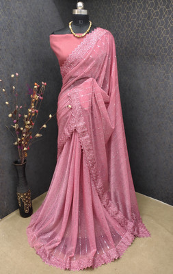 Snehdeep Self Design Bollywood Lycra Blend Saree(Pink)