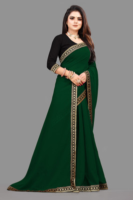VELORA Solid/Plain Bollywood Georgette Saree(Green)