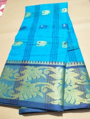 TanaPoren Self Design Tant Pure Cotton Saree(Light Blue)