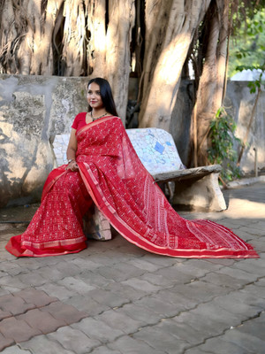 SIFAH FASHION Printed Kalamkari Georgette Saree(Multicolor)