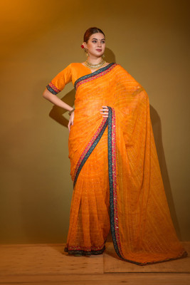 Divastri Printed Bollywood Georgette Saree(Yellow)