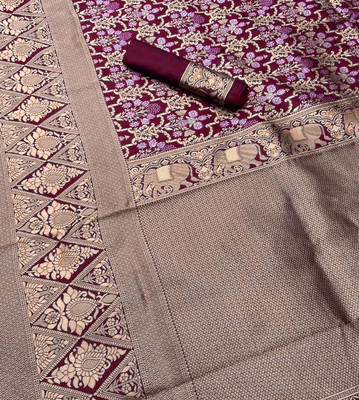 manmohitsaree Woven Banarasi Jacquard Saree(Maroon)