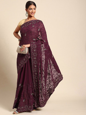 ANOUK Embroidered Chanderi Georgette Saree(Red)