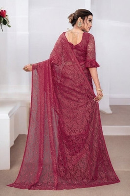 NEXA Self Design Bollywood Net Saree(Maroon)