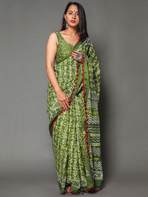 BUTA BUTI Printed Daily Wear Pure Cotton Saree(Green)