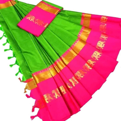NST5 Woven Maheshwari Cotton Silk Saree(Light Green, Pink)