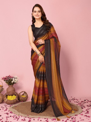 Upalksh Self Design Bollywood Nylon, Silk Blend Saree(Mustard)