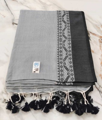 AdhikariLaxmi Printed Handloom Cotton Blend Saree(Grey)