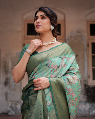 maharani couture Printed Banarasi Pure Silk Saree(Green)