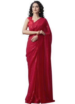 zealiva fashion Embroidered Bollywood Georgette Saree(Red)